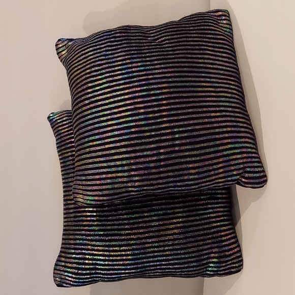 Other - ‼️3 for $20‼️  Set of Two Black Decorative Pillows with Iridescent Stripes